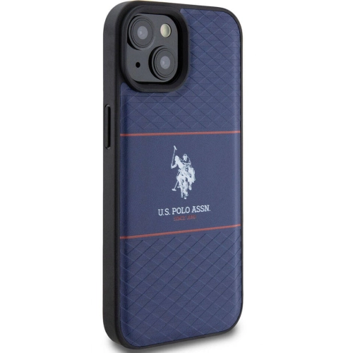 Apple iPhone 15 (6.1) Kılıf U.S. Polo Assn. Orjinal Lisanslı Deri Şeritli Logo Dizayn Kapak - Lacivert