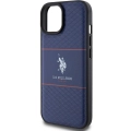 Apple iPhone 15 (6.1) Kılıf U.S. Polo Assn. Orjinal Lisanslı Deri Şeritli Logo Dizayn Kapak - Lacivert