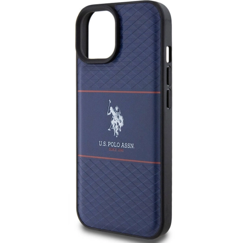 Apple iPhone 15 (6.1) Kılıf U.S. Polo Assn. Orjinal Lisanslı Deri Şeritli Logo Dizayn Kapak - Lacivert