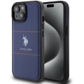 Apple iPhone 15 (6.1) Kılıf U.S. Polo Assn. Orjinal Lisanslı Deri Şeritli Logo Dizayn Kapak - Lacivert