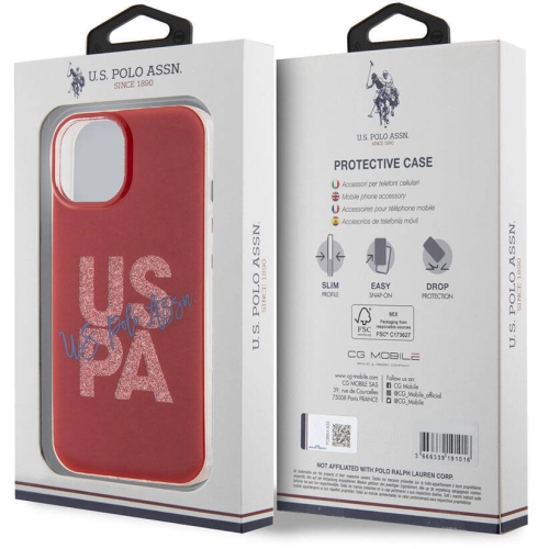 Apple iPhone 15 (6.1) Kılıf U.S. Polo Assn. Orjinal Lisanslı Simli Parlak Alfabe Tasarım Kapak - Mavi