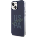 Apple iPhone 15 (6.1) Kılıf U.S. Polo Assn. Orjinal Lisanslı Simli Parlak Alfabe Tasarım Kapak - Mavi