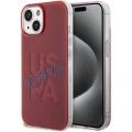 Apple iPhone 15 (6.1) Kılıf U.S. Polo Assn. Orjinal Lisanslı Simli Parlak Alfabe Tasarım Kapak - Kırmızı