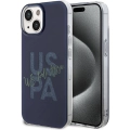 Apple iPhone 15 (6.1) Kılıf U.S. Polo Assn. Orjinal Lisanslı Simli Parlak Alfabe Tasarım Kapak - Lacivert