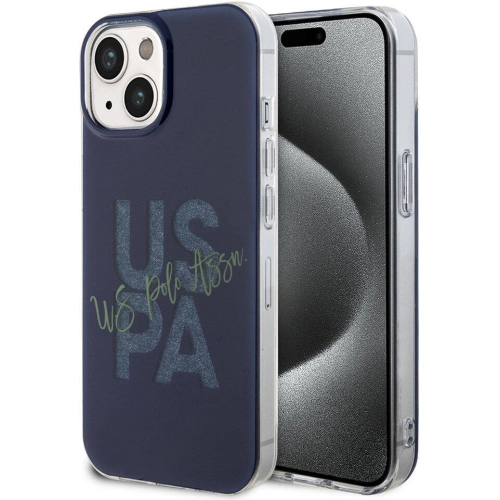 Apple iPhone 15 (6.1) Kılıf U.S. Polo Assn. Orjinal Lisanslı Simli Parlak Alfabe Tasarım Kapak - Lacivert