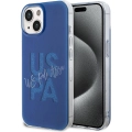 Apple iPhone 15 (6.1) Kılıf U.S. Polo Assn. Orjinal Lisanslı Simli Parlak Alfabe Tasarım Kapak - Mavi