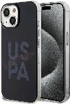 Apple iPhone 15 (6.1) Kılıf U.S. Polo Assn. Orjinal Lisanslı Simli Parlak Alfabe Tasarım Kapak - Siyah
