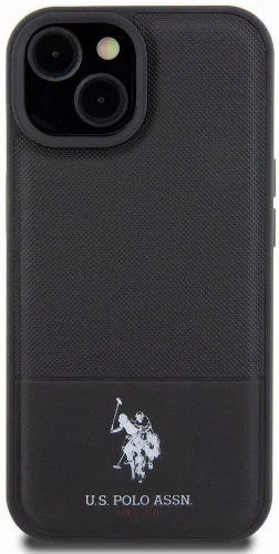 Apple iPhone 15 (6.1) Kılıf U.S. Polo Assn. Orjinal Lisanslı Suni Deri Arka Yüzey Baskı Logolu Örgü Desenli Kapak - Kırmızı