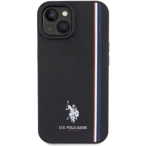 Apple iPhone 15 (6.1) Kılıf U.S. Polo Assn. Orjinal Lisanslı Üç Renk Şerit Tasarımlı Baskı Logolu Kapak - Siyah