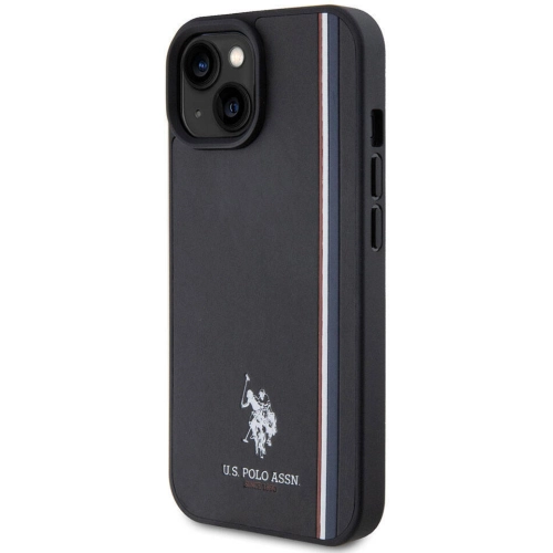 Apple iPhone 15 (6.1) Kılıf U.S. Polo Assn. Orjinal Lisanslı Üç Renk Şerit Tasarımlı Baskı Logolu Kapak - Lacivert