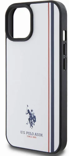 Apple iPhone 15 (6.1) Kılıf U.S. Polo Assn. Orjinal Lisanslı Üç Renk Şerit Tasarımlı Baskı Logolu Kapak - Kırmızı
