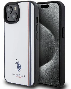 Apple iPhone 15 (6.1) Kılıf U.S. Polo Assn. Orjinal Lisanslı Üç Renk Şerit Tasarımlı Baskı Logolu Kapak - Beyaz