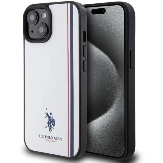 Apple iPhone 15 (6.1) Kılıf U.S. Polo Assn. Orjinal Lisanslı Üç Renk Şerit Tasarımlı Baskı Logolu Kapak - Beyaz