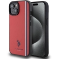 Apple iPhone 15 (6.1) Kılıf U.S. Polo Assn. Orjinal Lisanslı Üç Renk Şerit Tasarımlı Baskı Logolu Kapak - Kırmızı