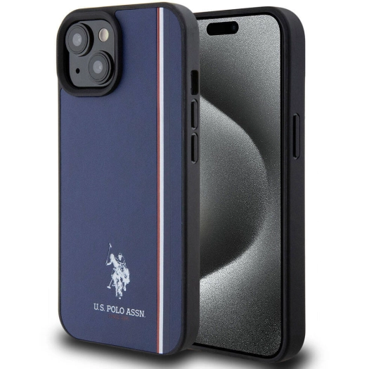 Apple iPhone 15 (6.1) Kılıf U.S. Polo Assn. Orjinal Lisanslı Üç Renk Şerit Tasarımlı Baskı Logolu Kapak - Lacivert