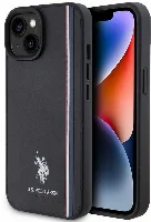 Apple iPhone 15 (6.1) Kılıf U.S. Polo Assn. Orjinal Lisanslı Üç Renk Şerit Tasarımlı Baskı Logolu Kapak - Siyah