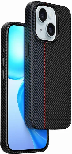 Apple iPhone 15 (6.1) Kılıf Wiwu LCC-107 Karbon Fiber Magsafe Şarj Özellikli Kamera Korumalı Kabon Kapak - Siyah