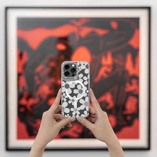 Apple iPhone 15 Magsafe Şarj Özellikli Çift IMD Baskılı Switcheasy Artist-M Fleur Kapak - Gri