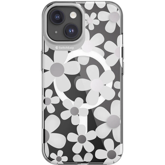 Apple iPhone 15 Magsafe Şarj Özellikli Çift IMD Baskılı Switcheasy Artist-M Fleur Kapak - Gri