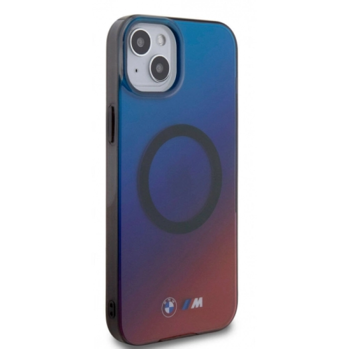 Apple iPhone 15 Plus (6.7) Kılıf BMW Magsafe Şarj Özellikli Transparan Renk Geçişli Dizayn Orjinal Lisanslı Kapak - Mavi-Kırmızı