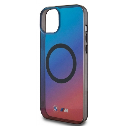 Apple iPhone 15 Plus (6.7) Kılıf BMW Magsafe Şarj Özellikli Transparan Renk Geçişli Dizayn Orjinal Lisanslı Kapak - Mavi-Kırmızı