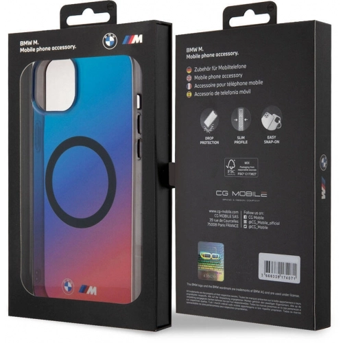 Apple iPhone 15 Plus (6.7) Kılıf BMW Magsafe Şarj Özellikli Transparan Renk Geçişli Dizayn Orjinal Lisanslı Kapak - Mavi-Kırmızı