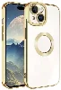 Apple iPhone 15 Plus (6.7) Kılıf Kamera Korumalı Silikon Logo Açık Omega Kapak - Gold
