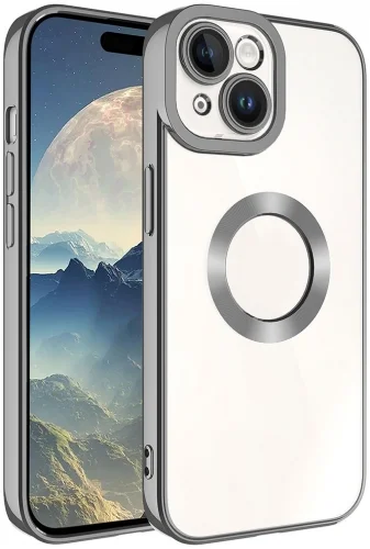 Apple iPhone 15 Plus (6.7) Kılıf Kamera Korumalı Silikon Logo Açık Omega Kapak - Sierra Mavi