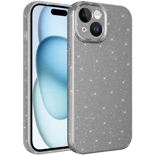 Apple iPhone 15 Plus (6.7) Kılıf Kamera Korumalı Simli Lüks Zore Koton Kapak - Gri