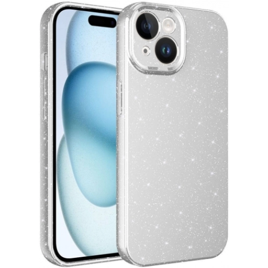 Apple iPhone 15 Plus (6.7) Kılıf Kamera Korumalı Simli Lüks Zore Koton Kapak - Gümüş