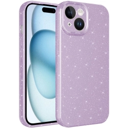 Apple iPhone 15 Plus (6.7) Kılıf Kamera Korumalı Simli Lüks Zore Koton Kapak - Lila