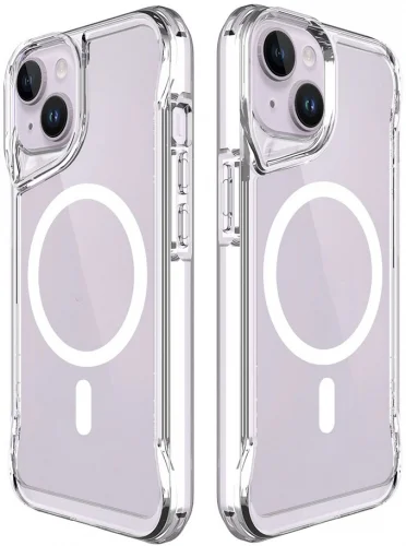 Apple iPhone 15 Plus (6.7) Kılıf MagSafe Özellikli TPU Kenarları Esnek T-Max Kapak - Şeffaf