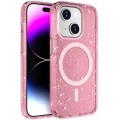 Apple iPhone 15 Plus (6.7) Kılıf Magsafe Şarj Özellikli Parlayan Simli Saydam Renkli Allstar Kapak - Pembe