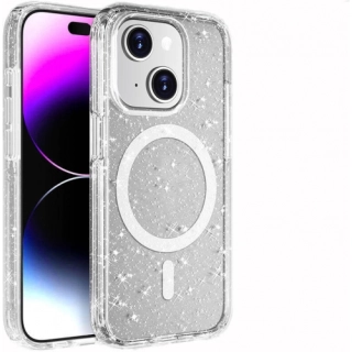 Apple iPhone 15 Plus (6.7) Kılıf Magsafe Şarj Özellikli Parlayan Simli Saydam Renkli Allstar Kapak - Şeffaf