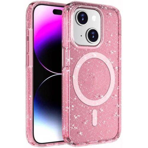 Apple iPhone 15 Plus (6.7) Kılıf Magsafe Şarj Özellikli Parlayan Simli Saydam Renkli Allstar Kapak - Şeffaf