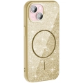 Apple iPhone 15 Plus (6.7) Kılıf Magsafe Şarj Özellikli Parlayan Simli Silikon Okso Kapak - Gold