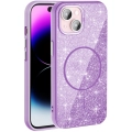 Apple iPhone 15 Plus (6.7) Kılıf Magsafe Şarj Özellikli Parlayan Simli Silikon Okso Kapak - Koyu Mor