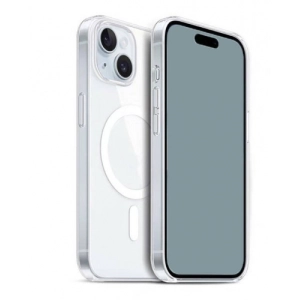 Apple iPhone 15 Plus (6.7) Kılıf Magsafe Şarj Özellikli Şeffaf Sert PC Embos Kapak - Şeffaf