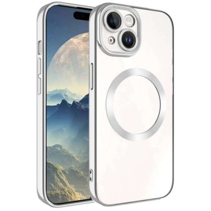 Apple iPhone 15 Plus (6.7) Kılıf Magsafe Wireless Şarj Özellikli Zore Setro Silikon - Gümüş