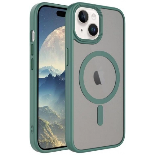 Apple iPhone 15 Plus (6.7) Kılıf Mat Arka Yüzey Wireless Şarj Özellikli Flet Magsafe Kapak - Koyu Mor