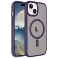 Apple iPhone 15 Plus (6.7) Kılıf Mat Arka Yüzey Wireless Şarj Özellikli Flet Magsafe Kapak - Koyu Mor