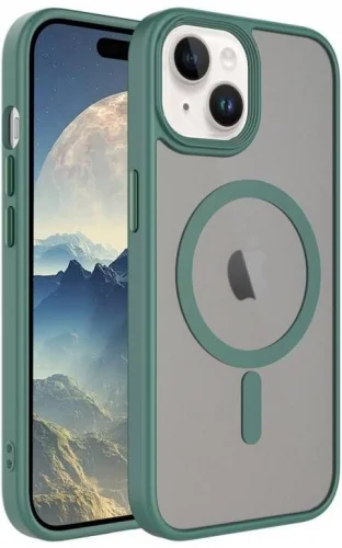 Apple iPhone 15 Plus (6.7) Kılıf Mat Arka Yüzey Wireless Şarj Özellikli Zore Flet Magsafe Kapak - Yeşil