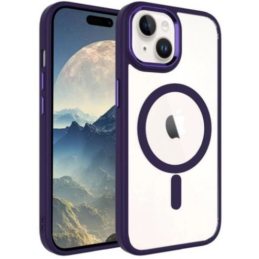 Apple iPhone 15 Plus (6.7) Kılıf Wireless Şarj Özellikli Zore Krom Magsafe Silikon Kapak - Koyu Mor