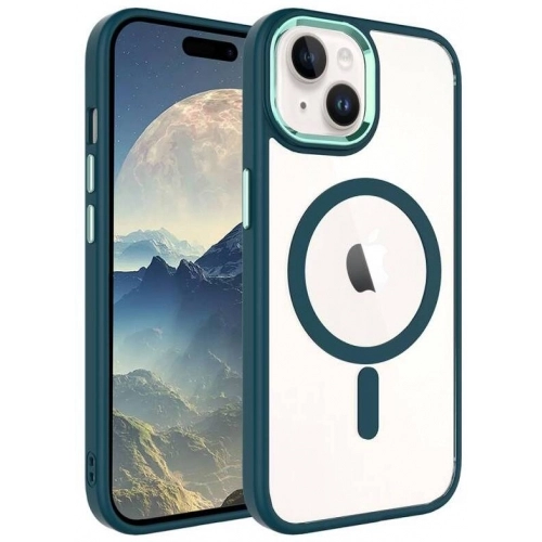 Apple iPhone 15 Plus (6.7) Kılıf Wireless Şarj Özellikli Zore Krom Magsafe Silikon Kapak - Koyu Yeşil