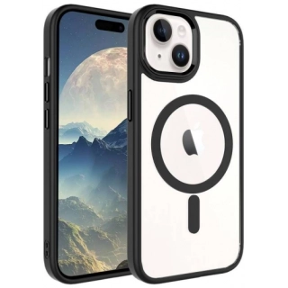 Apple iPhone 15 Plus (6.7) Kılıf Wireless Şarj Özellikli Zore Krom Magsafe Silikon Kapak - Siyah