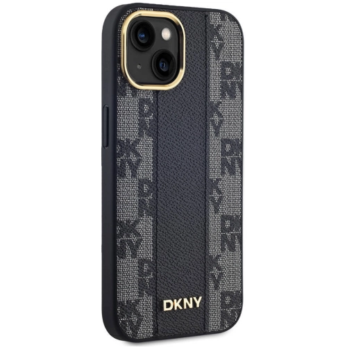 Apple iPhone 15 Plus (6.7) Kılıf DKNY Orjinal Lisanslı Magsafe Şarj Özellikli 3D Yazılı Checkered Pattern Kapak - Siyah