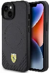 Apple iPhone 15 Plus Kılıf Ferrari Orjinal Lisanslı Magsafe Şarj Özellikli Metal Logolu PU Karbon Kapak - Siyah