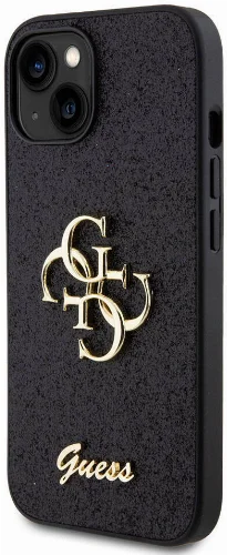 Apple iPhone 15 Plus Kılıf Guess Orjinal Lisanslı 4G Büyük Metal Logolu Glitter Kapak - Gold