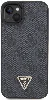 Apple iPhone 15 Plus Kılıf Guess Orjinal Lisanslı PU Deri Askılı Taşlı Üçgen Logo 4G Desenli Strass Crossbody Kapak - Siyah