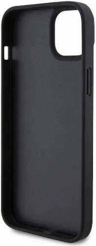 Apple iPhone 15 Plus Kılıf Guess Orjinal Lisanslı PU Deri Askılı Taşlı Üçgen Logo 4G Desenli Strass Crossbody Kapak - Siyah